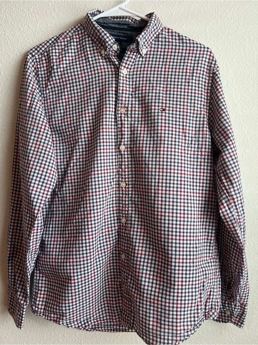 Tommy Hilfiger Men’s Red, Blue & White Checked Button-Down Shirt